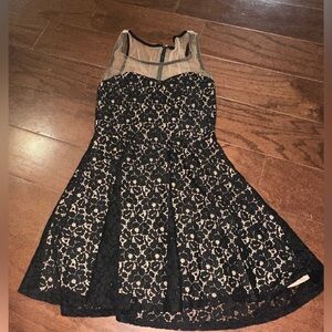 Reynah Couture Black Lace Fit & Flare Dress with Nude Lining
